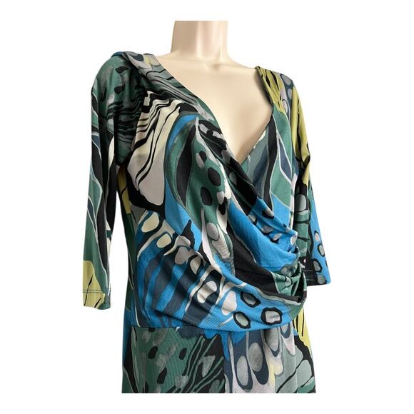 Allison Brittney Dress Women's M Multicolor Abstract Print Surplice Neck M Y2K - Picture 2 of 7